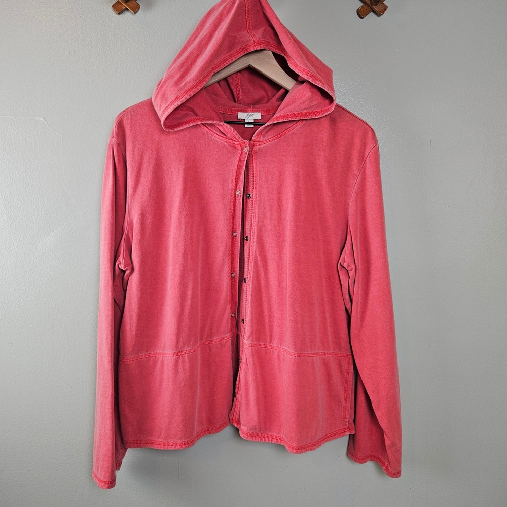 J. Jill Coral Pink Hooded Snap-Front Sweatshirt